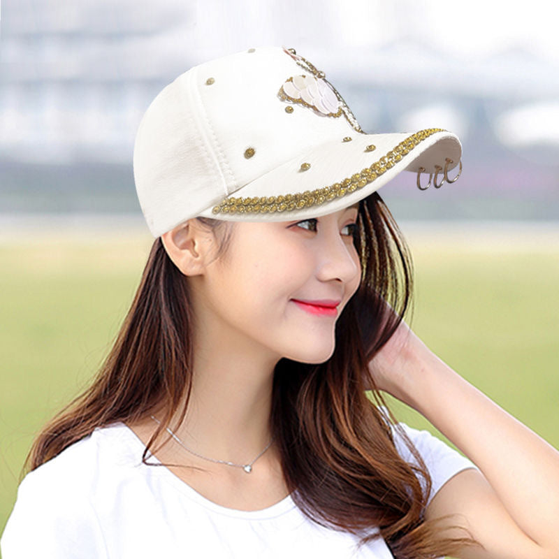Hat women's fashion diamond bow cap (Available)
