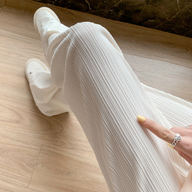 Ice Silk Wide-Leg Pants for Women, Thin Chiffon High-Waisted Loose Straight-Leg Slimming Casual Floor-Length Pants for Summer