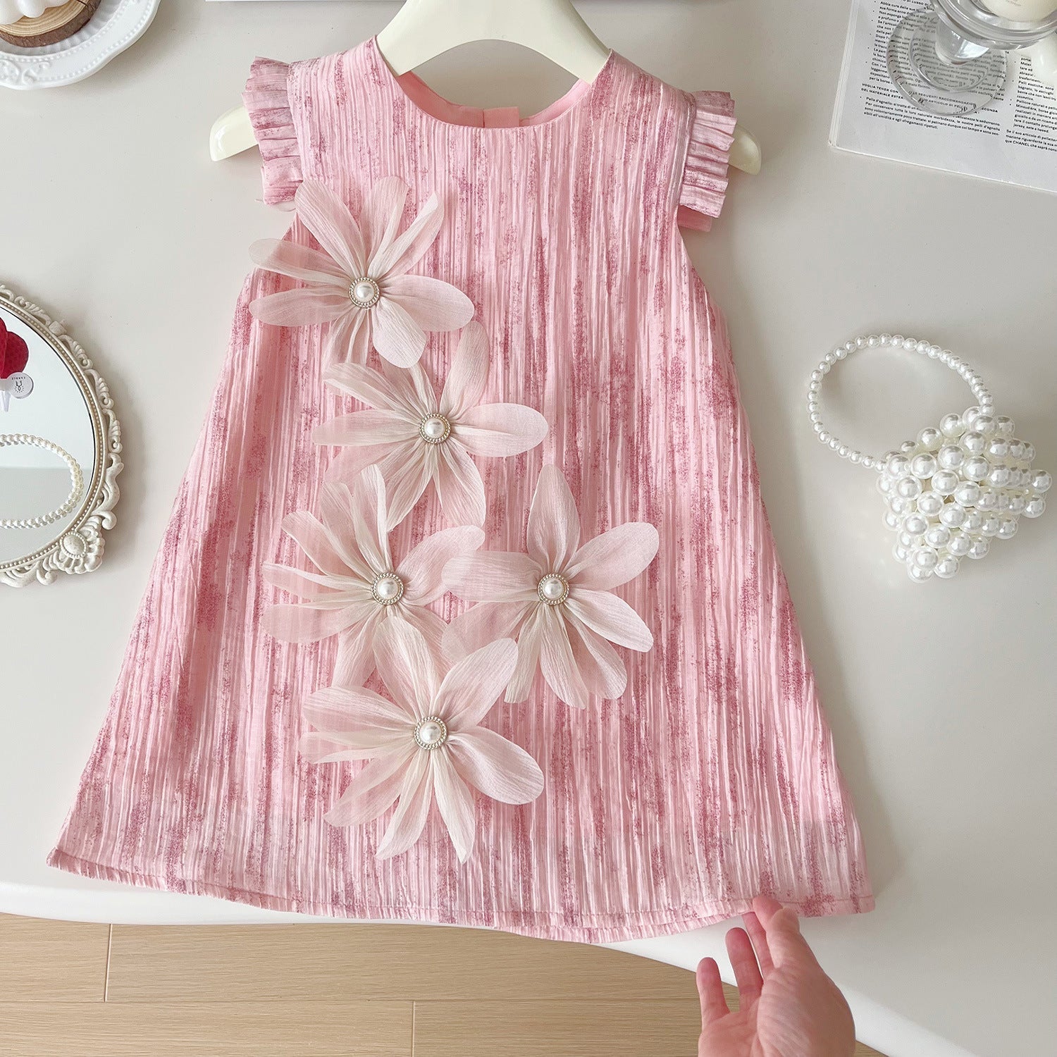 New Korean Girls Cute Three-Dimensional Flower Sleeveless Dress Girls Casual Daily Dress (Available)