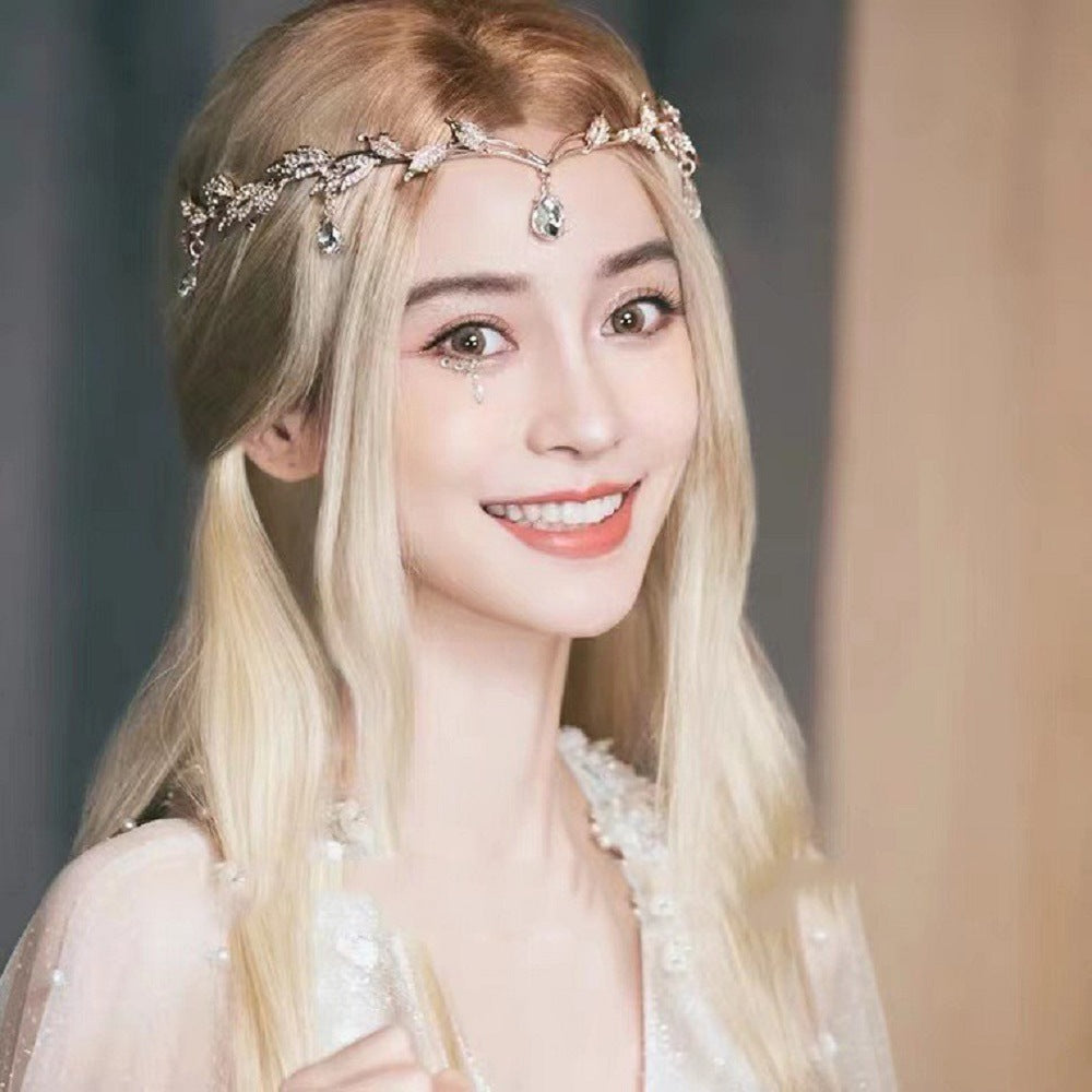 Rhinestone tassel bridal headband Bangladesh luxury wedding crown hair accessory for women party wear