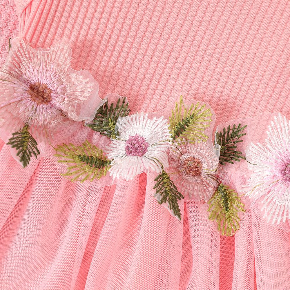 Girl's spring and autumn style waist flower design dress (Available)