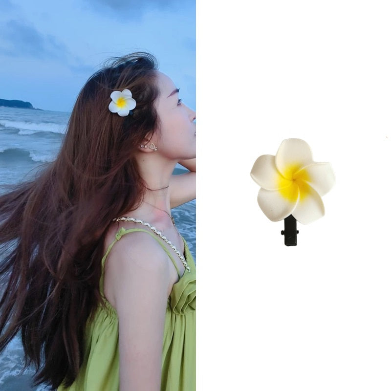 Plumeria flower hairpin Bangladesh seaside vacation floral side clip hair accessory for girls women