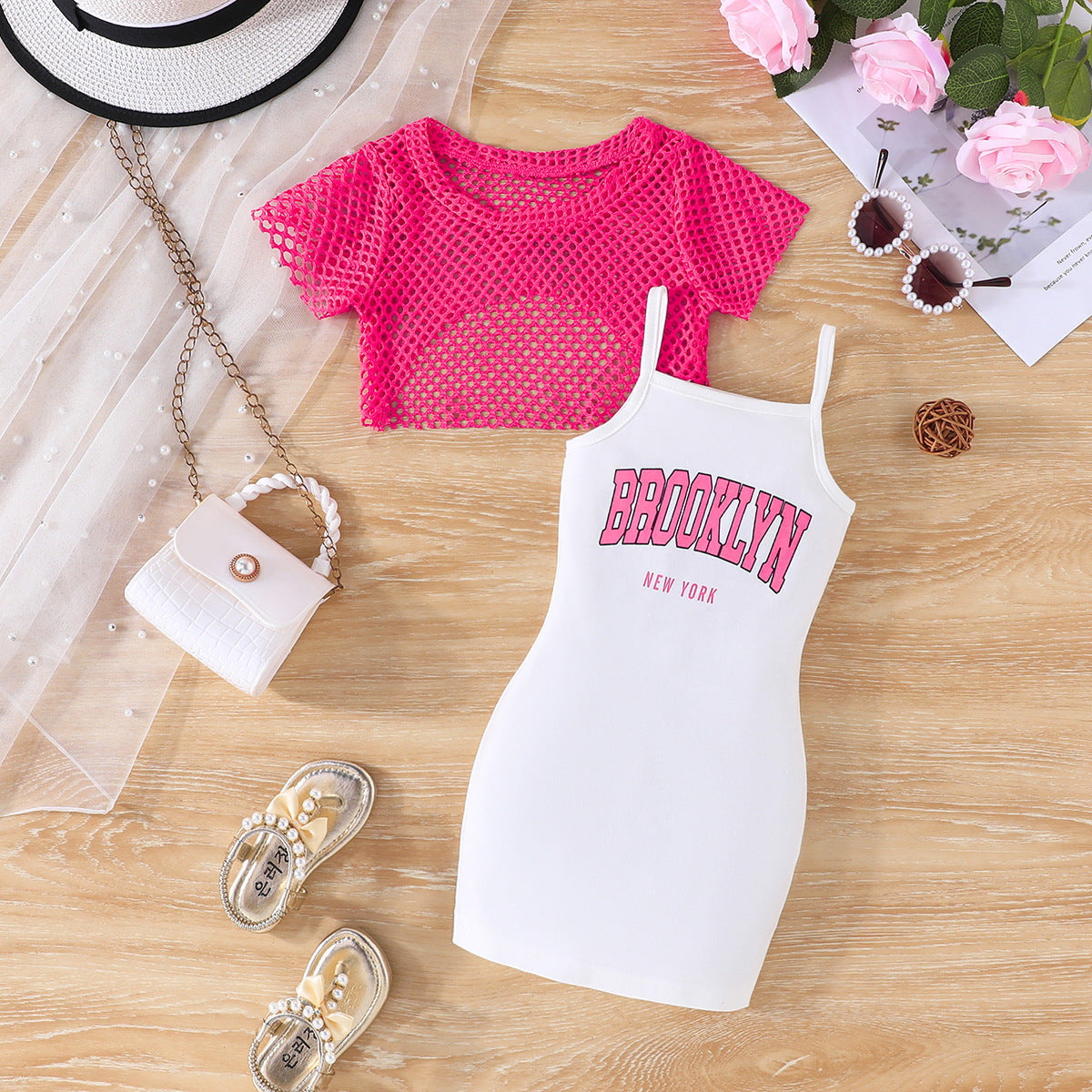 Printed suspender skirt fashionable and versatile summer children (Available)