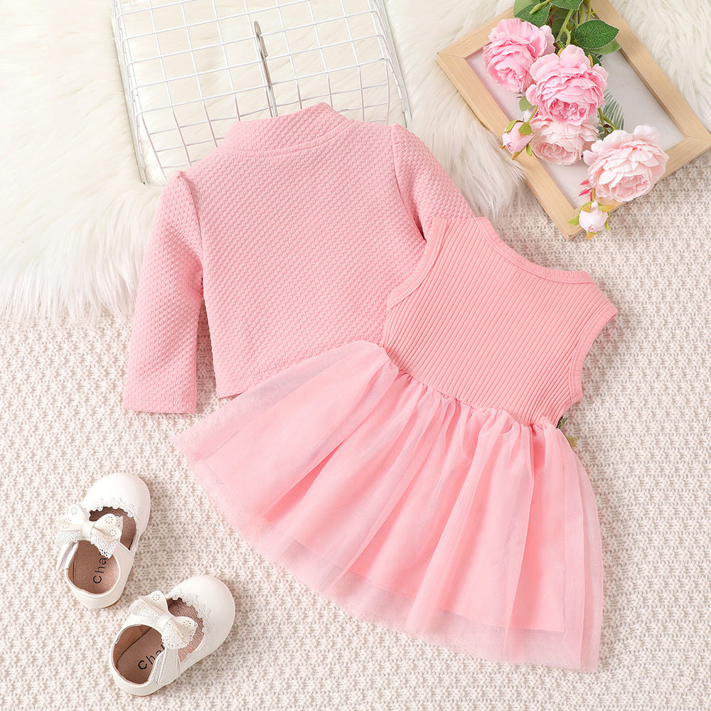 Girl's spring and autumn style waist flower design dress (Available)