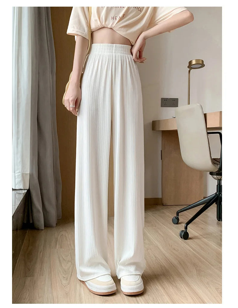 Thin Summer Wide-leg Pants Ice Filament Permeability Women Spring  Women Elastic Waist Stright Long Wide Leg Pants Casual Female
