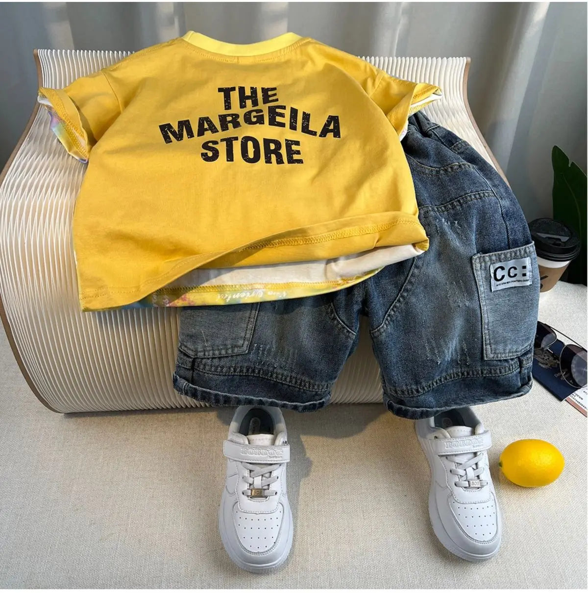 Korean Children's Summer Clothes Kids Set Outfits Boys 2025 Handsome Sleeveless&Short Sleeved T-shirt Denim Shorts 2-piece Set