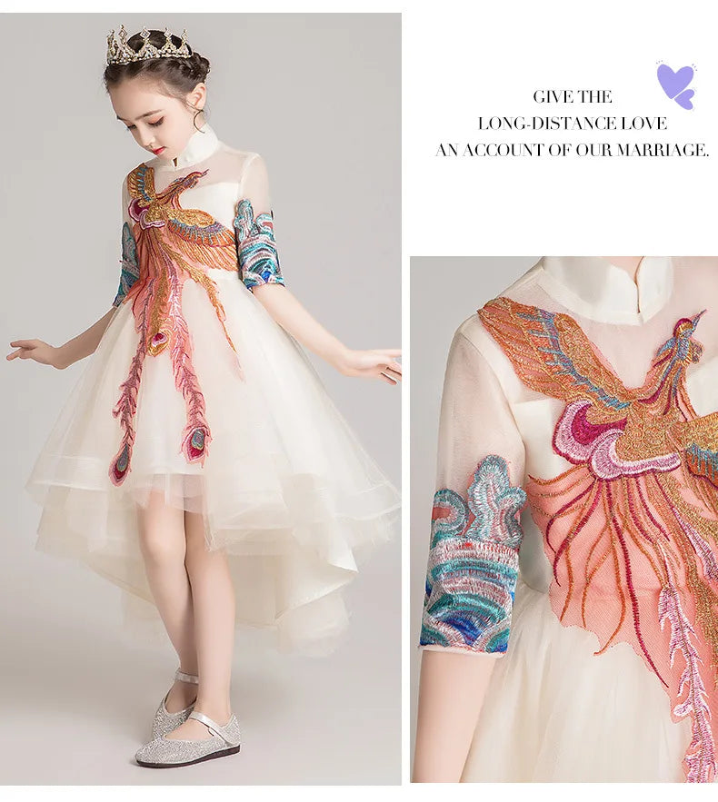 New Fashion Flower Girl Dress Bead Appliques Birthday Party Wedding Dress Children Fancy Princess First Communion Gown
