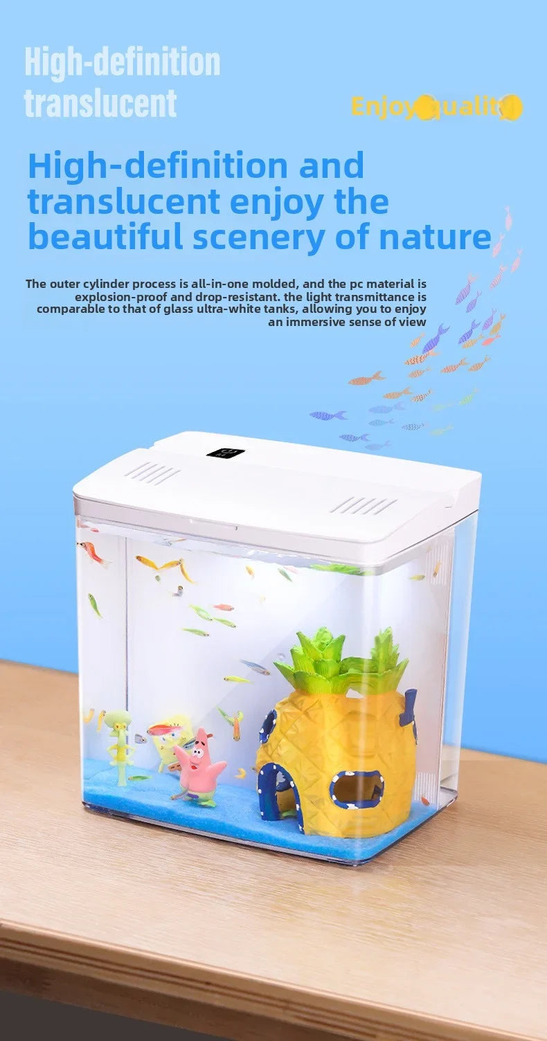Home mini fish tank, living room fish tank, office desktop water free ecological, self circulating filter， Acrylic aquarium