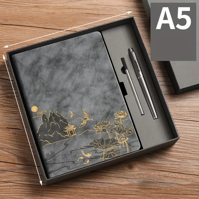 Notebook Set Single Book and Set Selection, Skin Feel and Color Changing PU Material Cover A5 Work Notebook Gift Box Set
