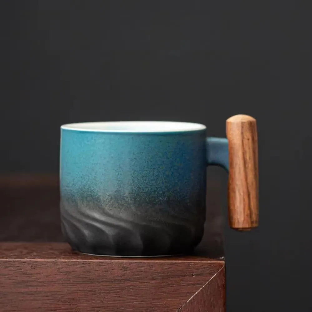 Ceramic Retro Espresso Coffee Cup With Wooden Handle Office Water Cup Tea Mug Ceramic Coffee Mug Handmade Tea Gift Box