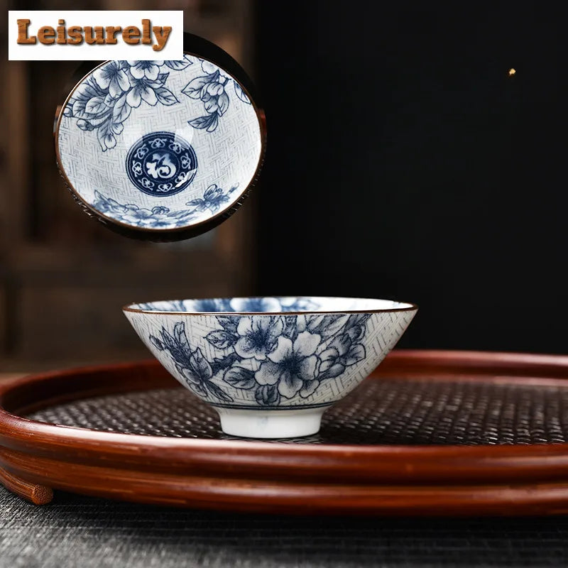 Blue and White Porcelain Cone Teacup Anti Scaling Hand-painted Tasting Tea Bowl Travel Meditation Cup Chinese Tea Set 70ml