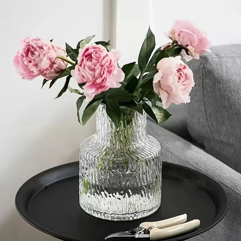 Nordic Retro Style Textured Glass Vase, Glass Bottle, Flower Pot, Hydroponic Glass Tank, Floral Arrangement, Tabletop Vase
