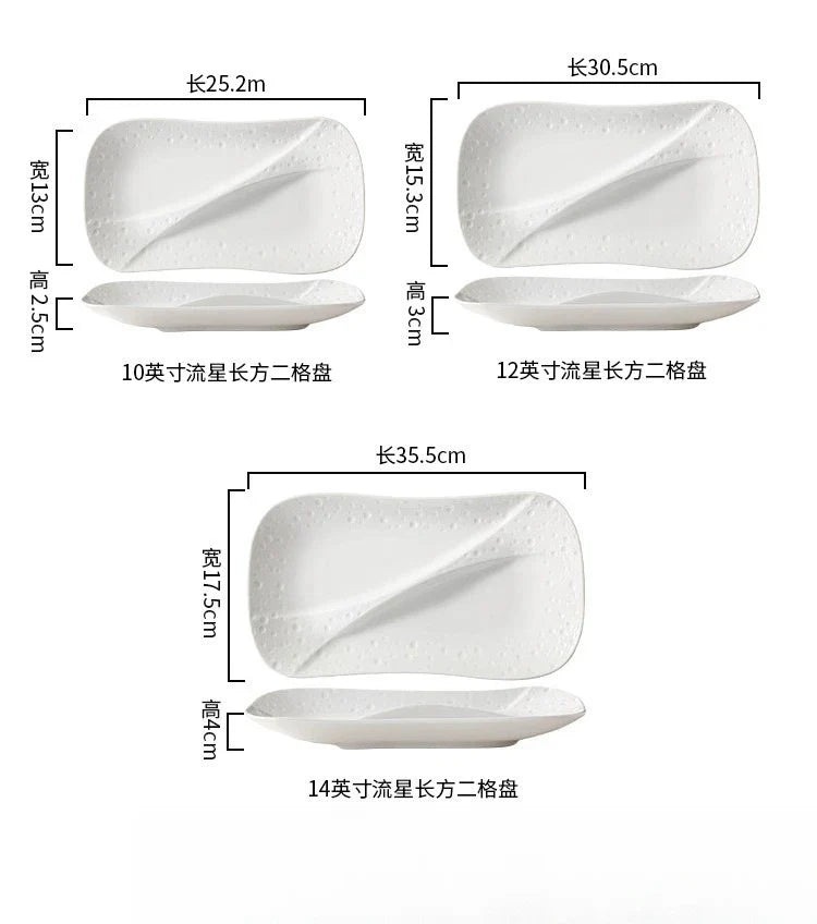 Creative Ceramic Divided Plate Dessert Serving Tray Commercial Hotel Home Sushi Fruit Snack Dish