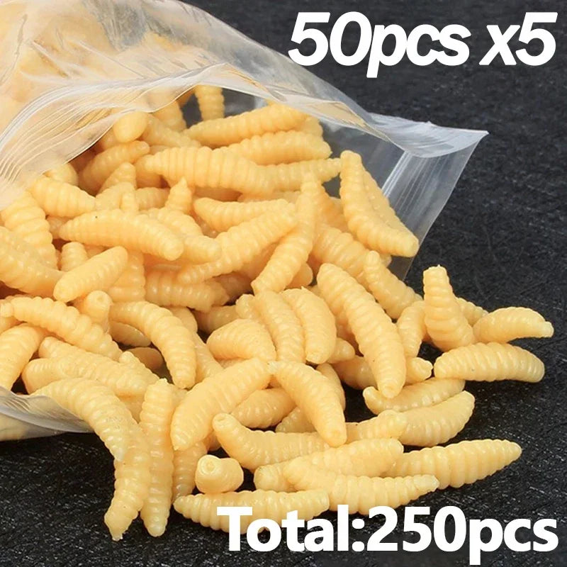 Portable Soft Silicone Bait Maggot Grub Soft Fishing Lure 2CM 50pcs/50x5pcs For Outdoor Fishing Accessories