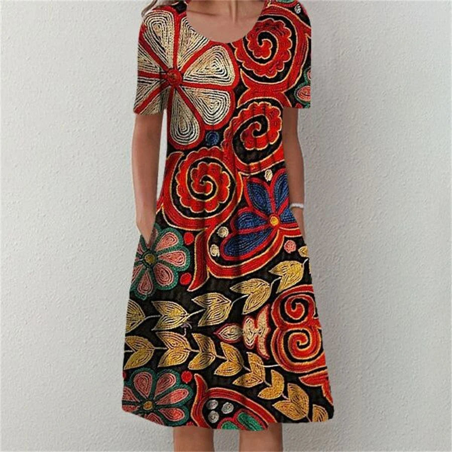 Elegant Dress Women Casual Temperament Dress Women Short Sleeves Loose Dresses Weekend Holiday