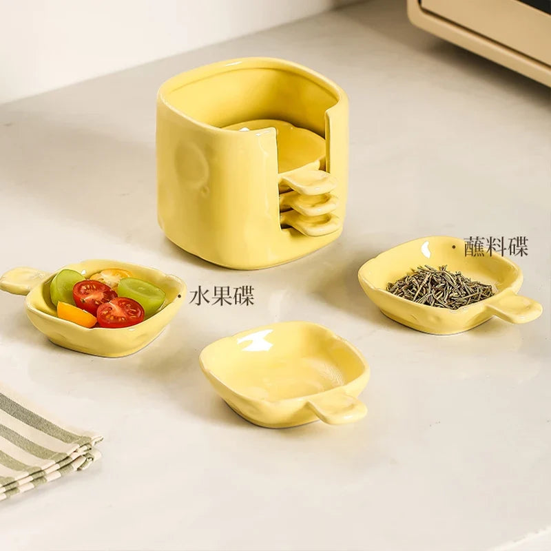 Dish Chinese New Household Solid Cream Wind Square Hot Pot Sauce Dishes 3.5 Inch High Aesthetic Plate