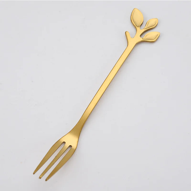 Stainless Steel Tea Forks Gold Silver Cake Fork Snack Salad Coffee Fruit Fork Mirror Cutlery Tableware Set Kitchen Utensils