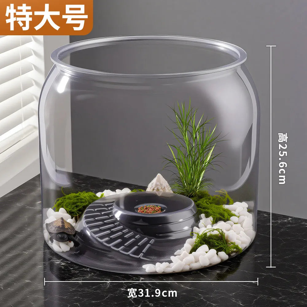 Round Spiral Climbing Platform Aquarium,Desktop Ecological Habitat with High-Transparency Viewing,Spiral Ramp Terrarium