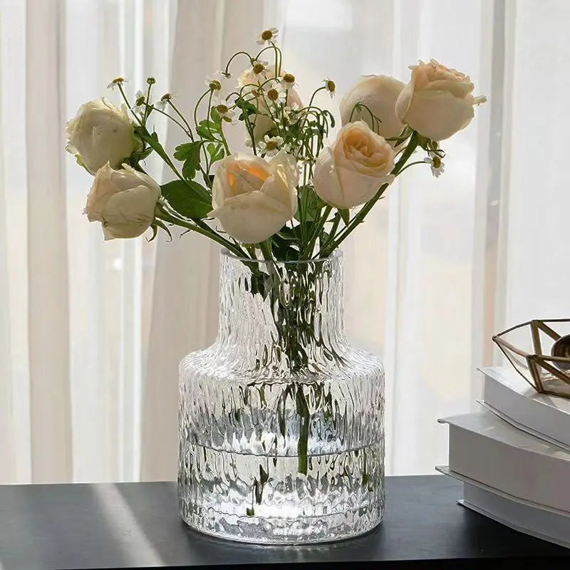 Nordic Retro Style Textured Glass Vase, Glass Bottle, Flower Pot, Hydroponic Glass Tank, Floral Arrangement, Tabletop Vase
