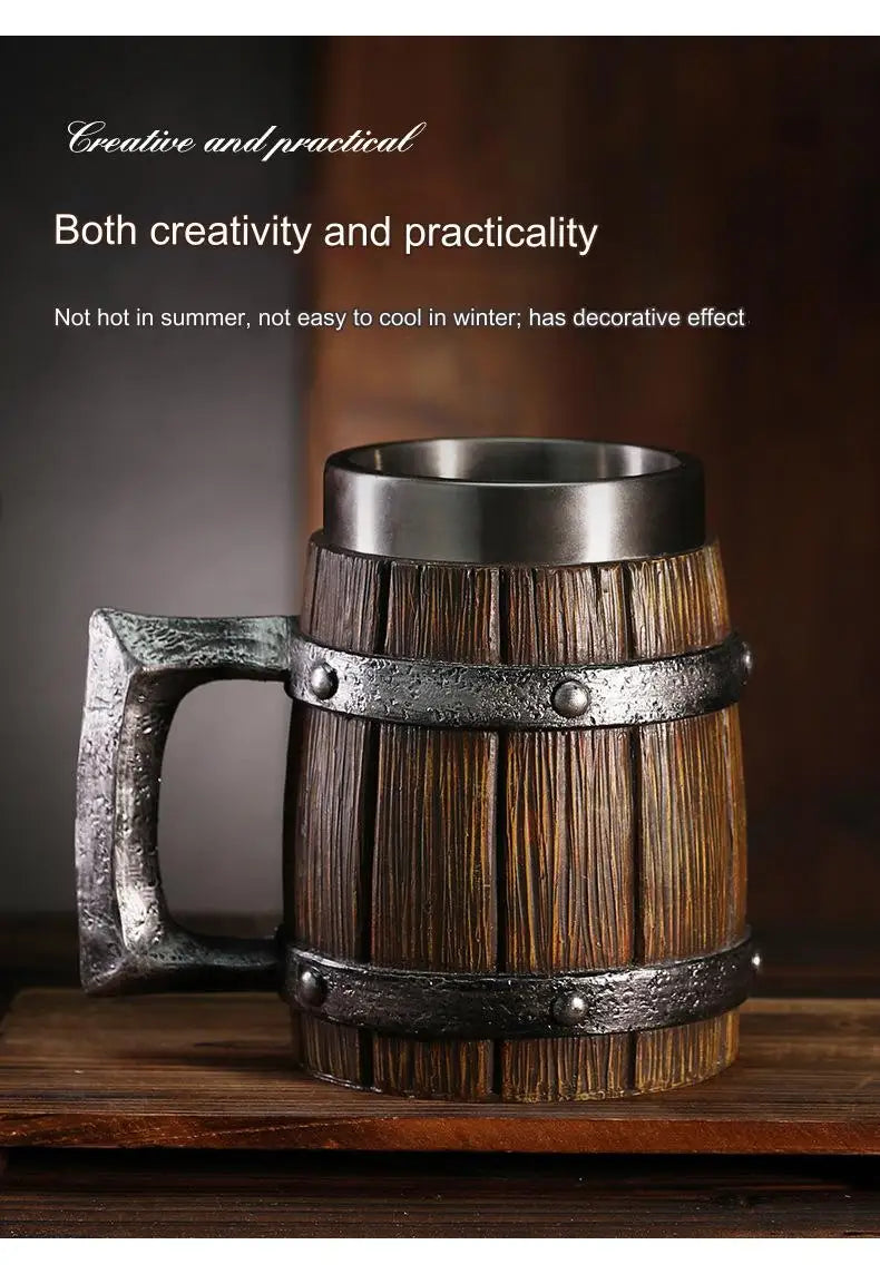 Hot-selling Wooden Barrel Beer mug , Large-capacity  Coffee mug Water bottle ,Tazas de café with stainless steel