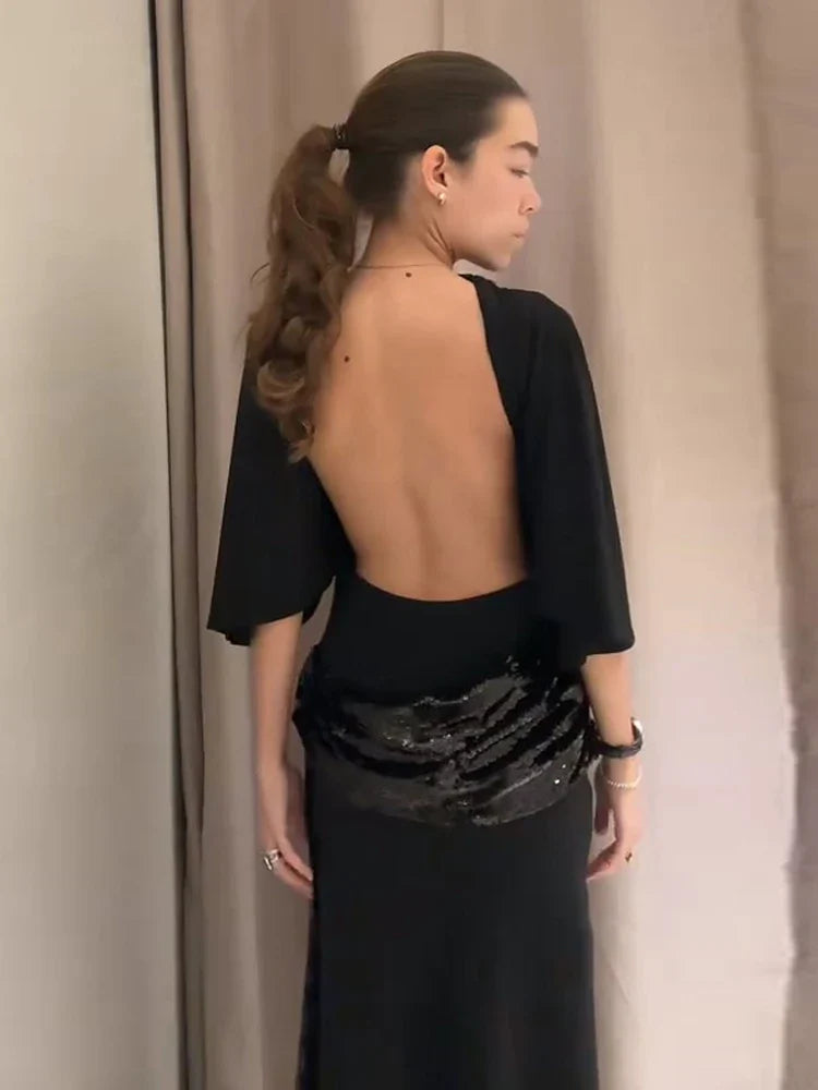 Women's Dresses Evening Dress Sexy Backless Formal Wear Elegant Party Sexy Clothes Velvet Backless Sleevele Midi Dress Gown Wear