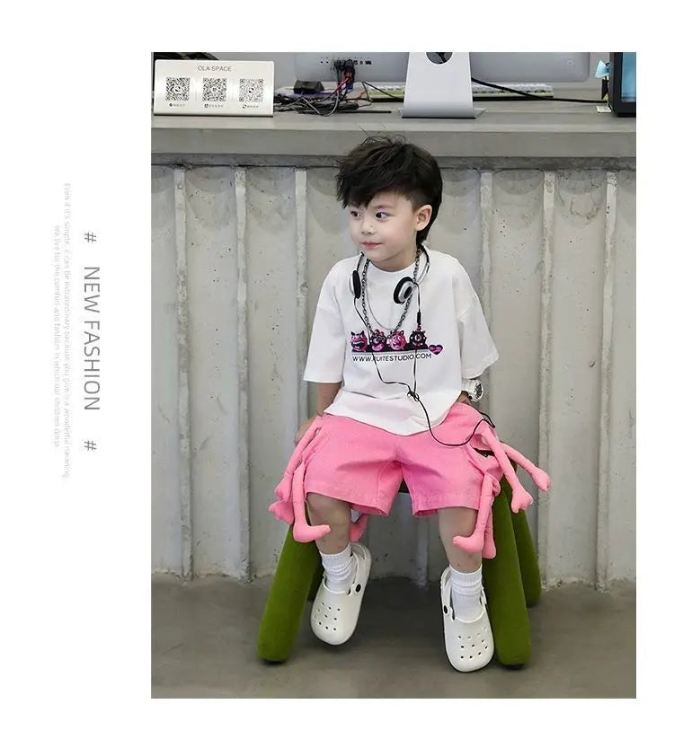 Korean Kids Outfit  Boys Summer Sports Set Outdoor Clothes for Children Pure Cotton Sleeveless T-shirt Shorts Two-piece Set