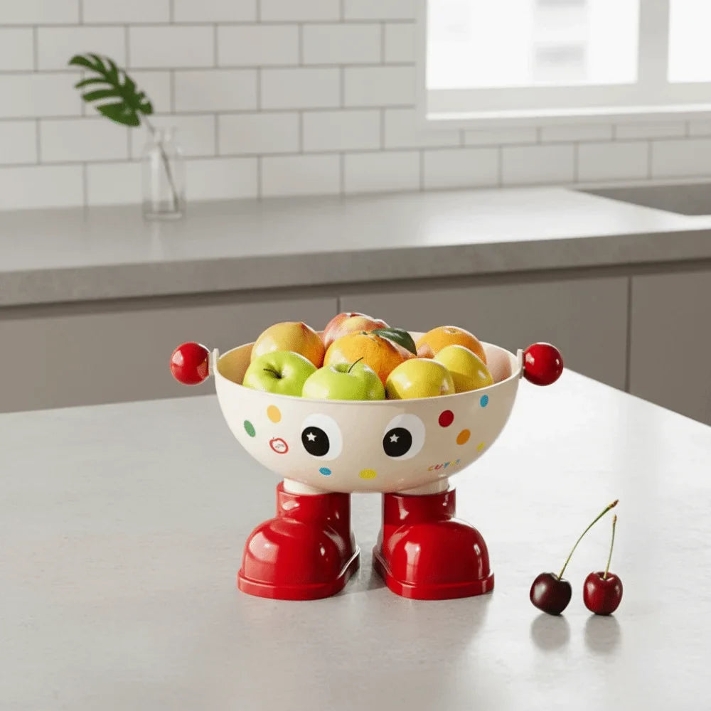Dopamine Large Capacity Snack Fruit Plate Cartoon High Foot Design Drain Basket Thickened with Lid Tea Table Plate Living Room