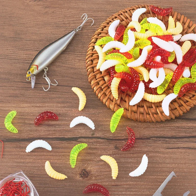 Portable Soft Silicone Bait Maggot Grub Soft Fishing Lure 2CM 50pcs/50x5pcs For Outdoor Fishing Accessories