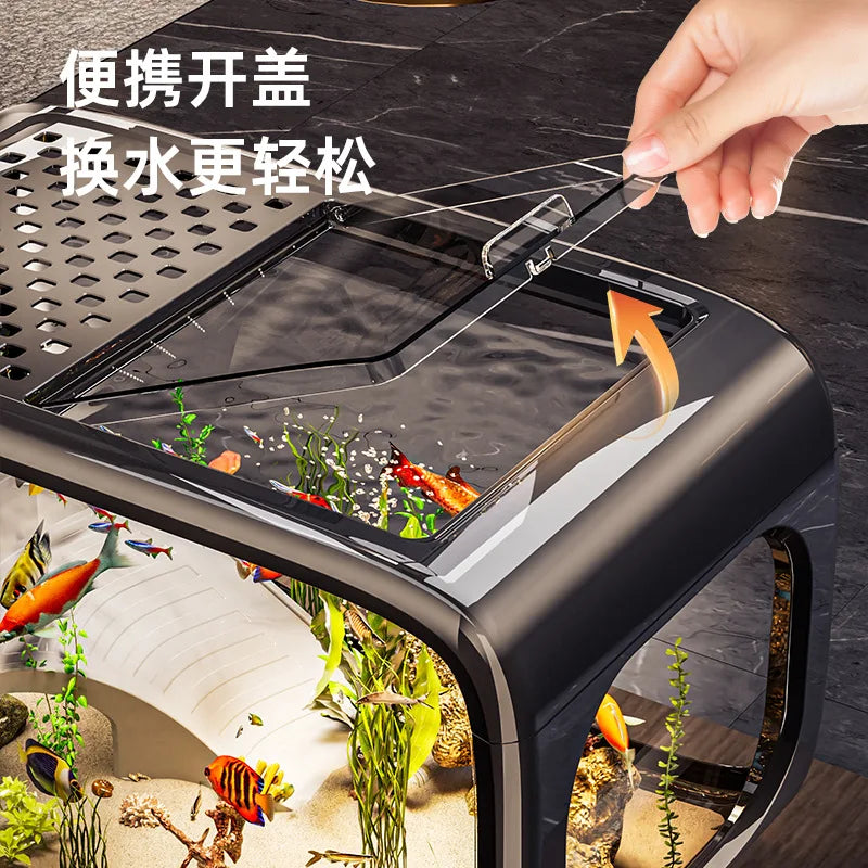 Creative Transparent Covered Aquarium Desktop Ecological Goldfish Tank Living Room Decorative Landscape Viewing Turtle Tank