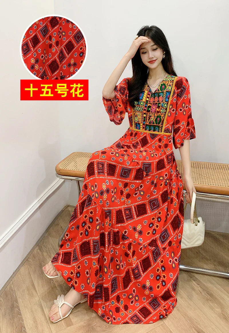 Indian Dress for Women Summer Embroidery Chic Elegant Party Dresses Clothes Vintage Long Maxi Prom Bohemian Beach Robe Vestidos