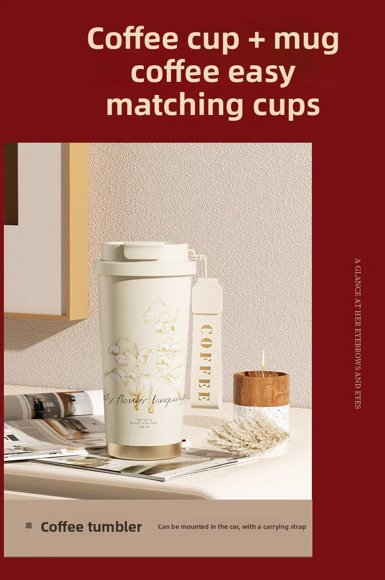 Gold Rim Ceramic Coffee Mug Large Luxury Ceramic Cup Set For GiftStainless Steel Vacuum Flask Customizable