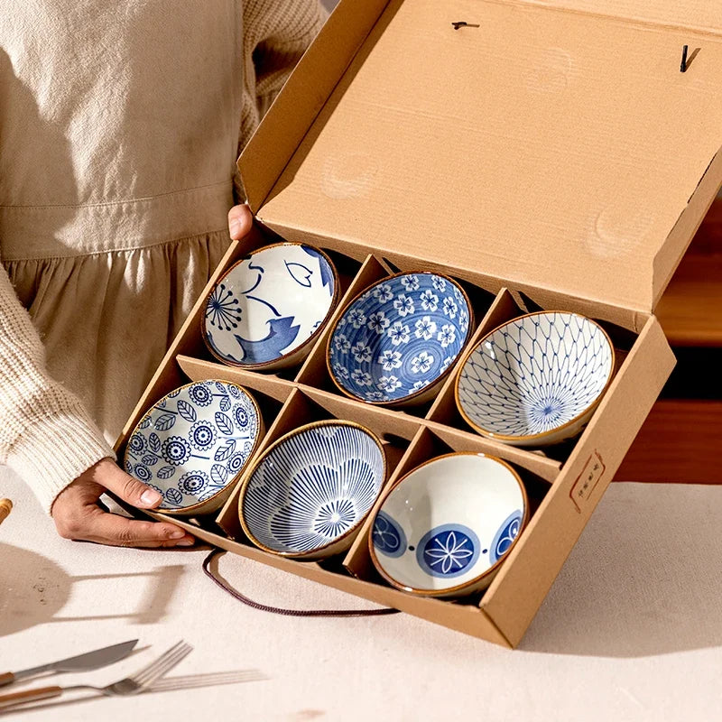 Ceramic Bowl Japanese Style Set Kitchen Noodle Bowl Hand-painted Tableware Set Microwave Safe Gift Box Dishes