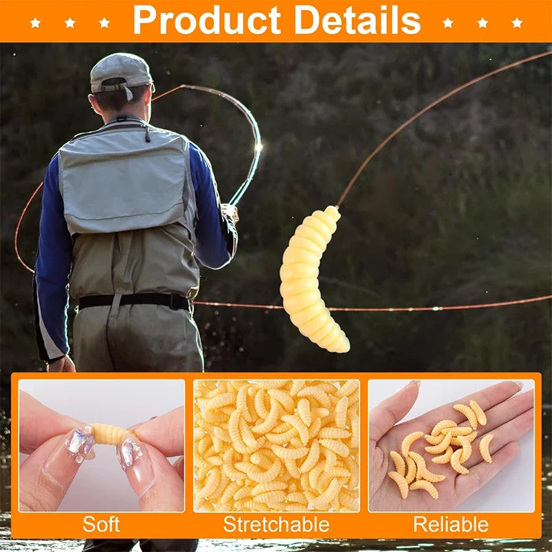 Portable Soft Silicone Bait Maggot Grub Soft Fishing Lure 2CM 50pcs/50x5pcs For Outdoor Fishing Accessories