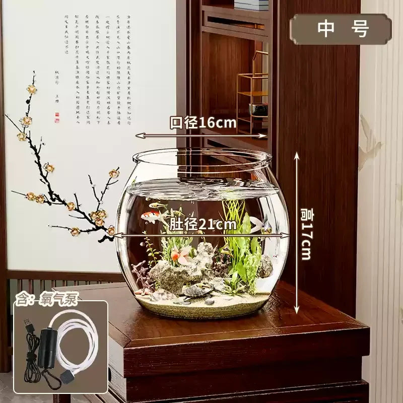 PET Transparent Fish Tank  Durable Desktop Goldfish Turtle Tank Drop-Resistant Hydroponic Plant Holder  Round Water Basin