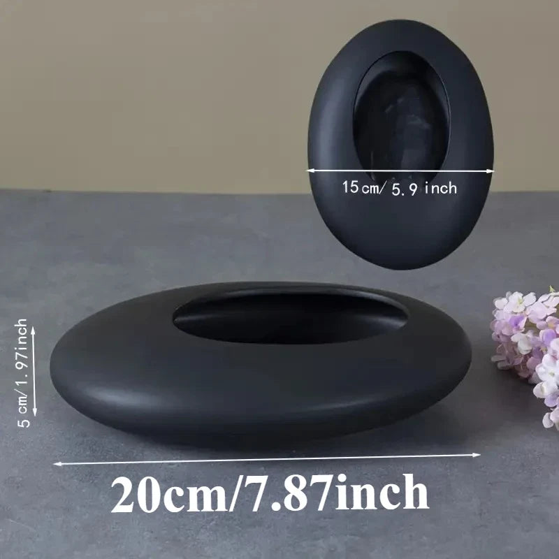 Chinese Style Ceramics Vase Flower Pot Black White Cobblestone Deformation Flower Arrangement Accessories Modern Home Decoration