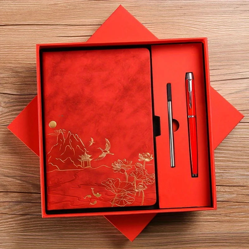 Notebook Set Single Book and Set Selection, Skin Feel and Color Changing PU Material Cover A5 Work Notebook Gift Box Set