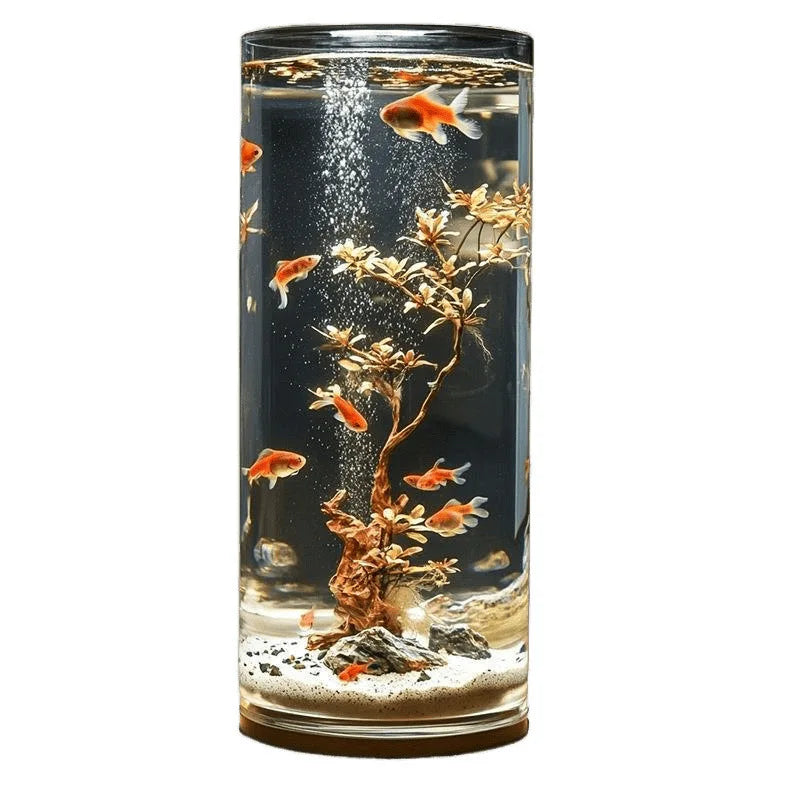 Acrylic Fish Tank Transparent Imitation Glass Goldfish Tank Round Cylindrical Living Room Tabletop Small Anti-Fall Plastic