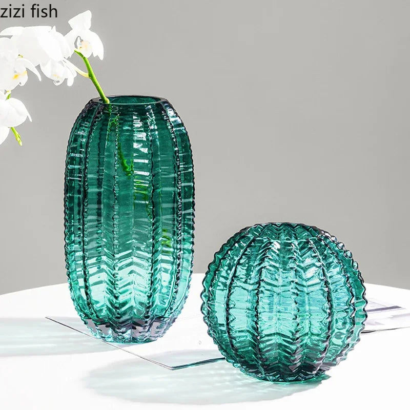 Creative Cactus Glass Vase Desktop Creative Flower Utensils Hydroponic Vase Dried Flower Vase Living Room Aesthetic Decoration