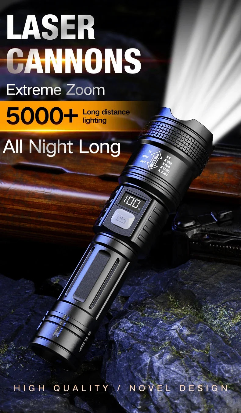 LED Flashlight Rechargeable Long-Beam Portable Outdoor Emergency Lighting With Long Battery Life, Suitable For Camping And Hiki