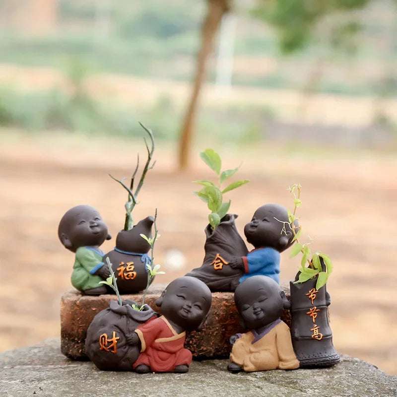 Fortune Lucky Cute The Little Monk Purple Clay Tea Pet Home Decor Mini Water Planting Flower Vase