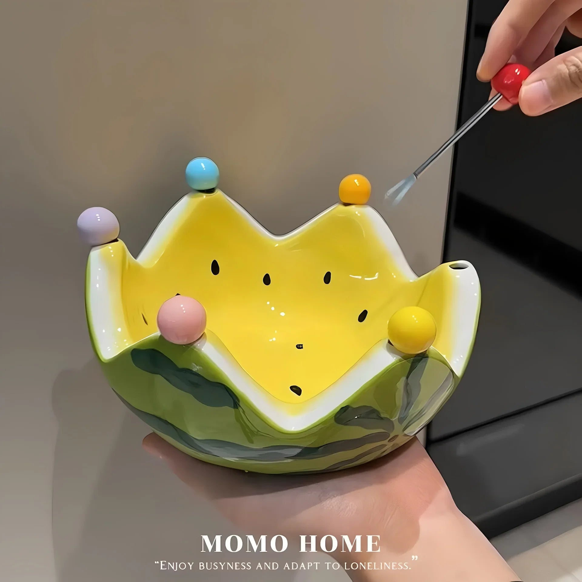 Watermelon Fruit Plate Creative Ceramic Fruit Fork Set Large Capacity Living Room Coffee Table Fruit Bowl Plate Cute  Ornaments