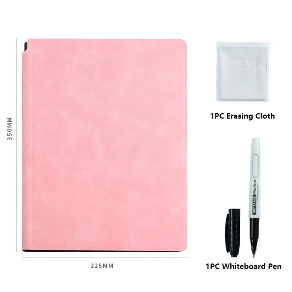 Reusable A4 Whiteboard Notebook With Whiteboard Pen Leather Erasable Whiteboard Draft Stationery With Erasing Cloth Memo Pad