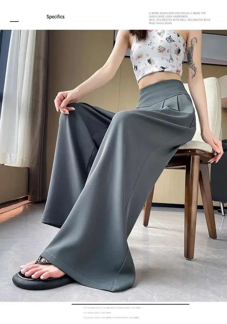 High Waist Wide Leg Straight Cut Casual Loose Long Pants Women's Suit Pants Spring Summer New Arrival Floor Length Trousers