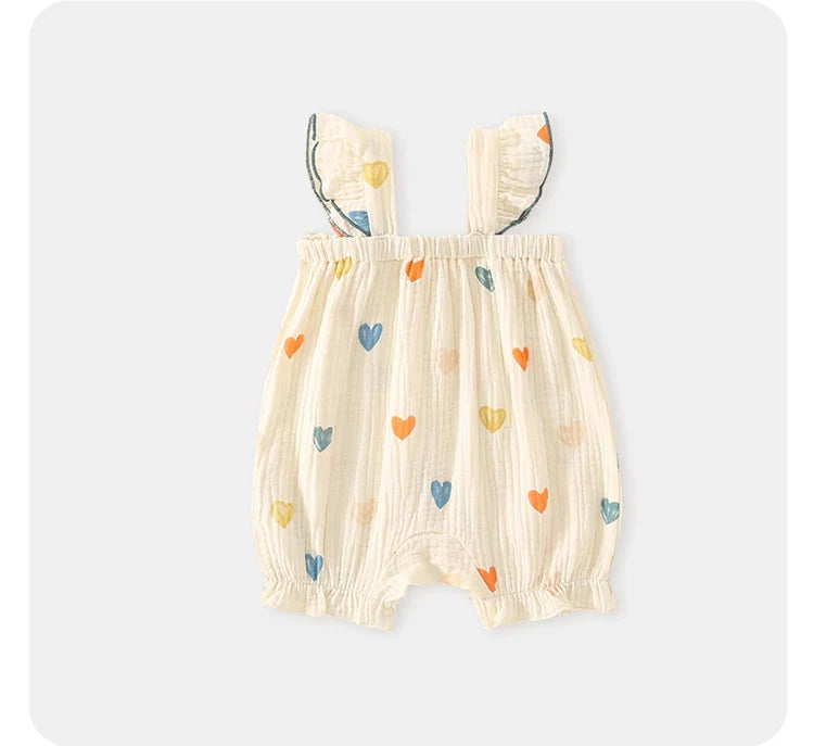 Summer Sweet Sle Baby Girl Rer Print Thin Svel Clothes for Babies Heart Pattern Cler Suit Casual Summer Outfit