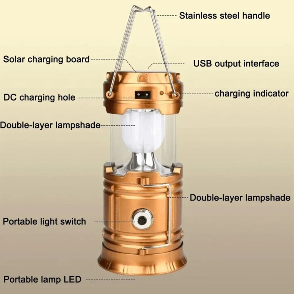 Solar Multifunctional Handheld Camping Lamp Tent Lamp LED Portable Flashlight Portable Waterproof Emergency Powered Work Light