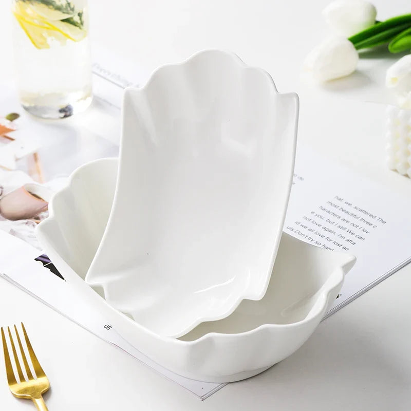 European tracing gold Ceramic Household Soup Bowl shaped Pasta Bowls Fruit Salad Bowl Cold Dish Bowls Hotel restaurant cutlery