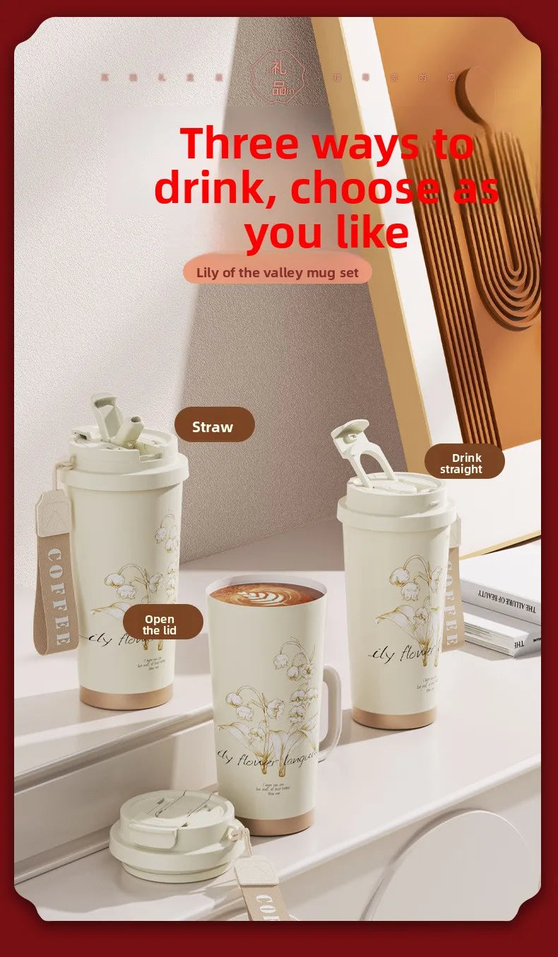 Gold Rim Ceramic Coffee Mug Large Luxury Ceramic Cup Set For GiftStainless Steel Vacuum Flask Customizable