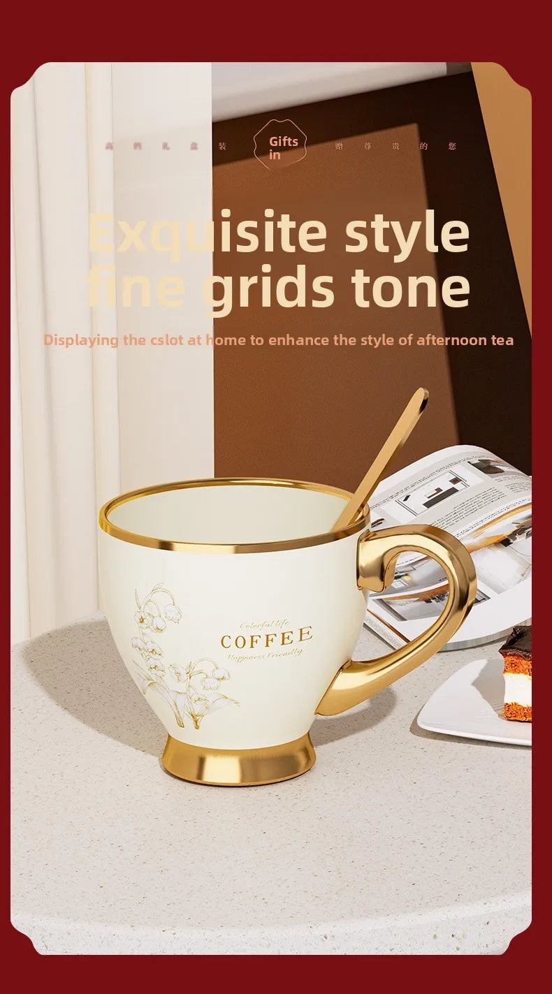 Gold Rim Ceramic Coffee Mug Large Luxury Ceramic Cup Set For GiftStainless Steel Vacuum Flask Customizable