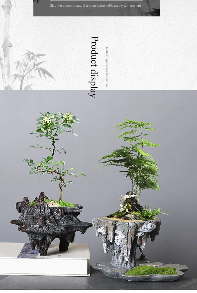 Chinese Style Personality Retro Creative Bamboo Resin Pot Indoor Succulent June Snow Pot Flower Machine Garden Accessories  Pots