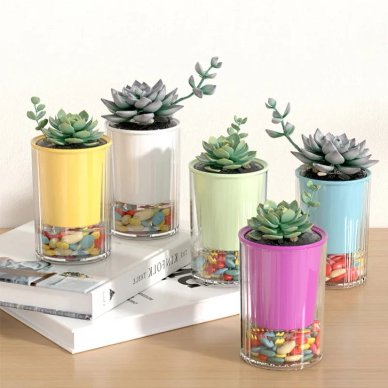 Self Watering Flower Pot Clear Succulents Vases Indoor Hydroponic Flowerpot Plastic Bonsai Planters Desk Ornaments Home Decor